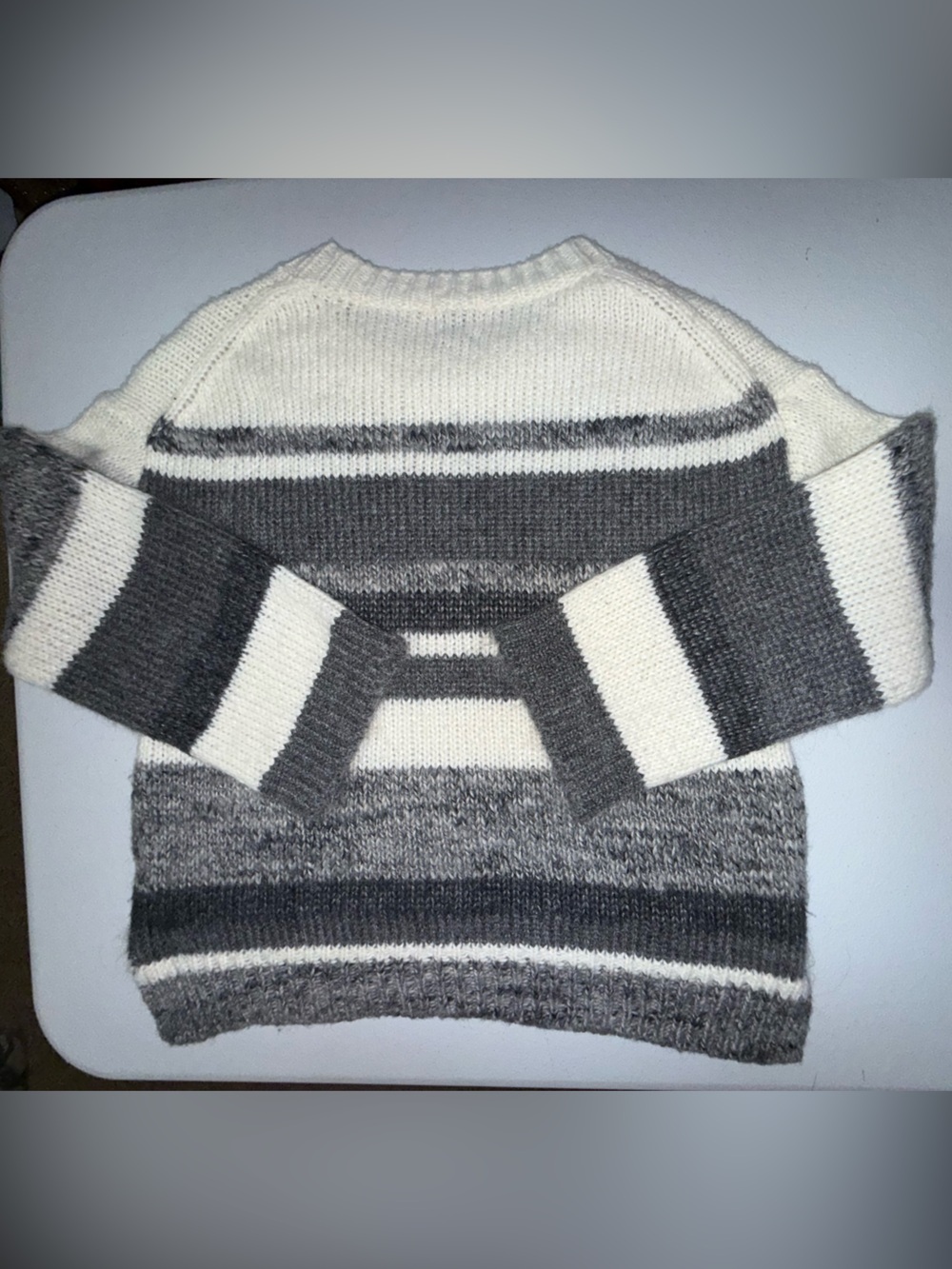 Massimo Dutti Striped Wool Blend Knit Sweater Gray Ivory  Small Made in Italy - Picture 3 of 8